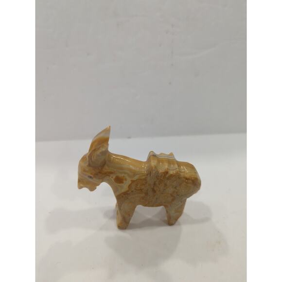 Vtg Donkey Mule Statue Figurine Onyx Natural Marbled Stone Hand Carved White Tan - Picture 5 of 6